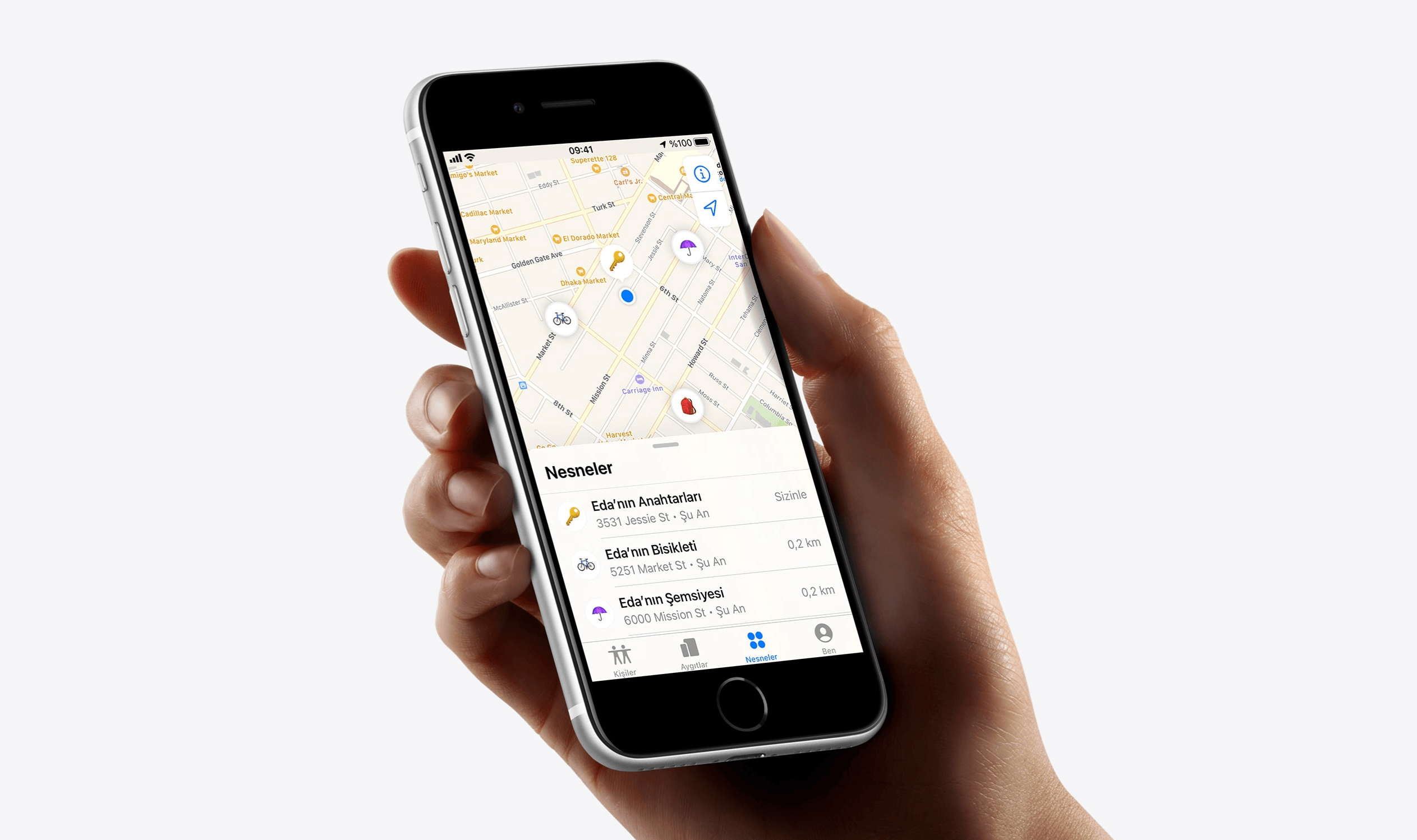 AirTag Nesne Bul uygulaması örnek haritası.